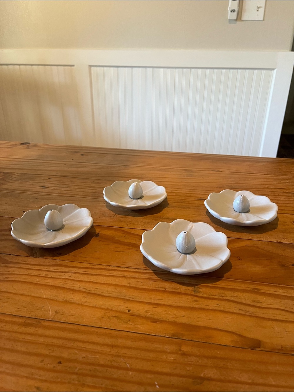 Light Gray Ceramic Lily Pad Incense Burner Set of 4